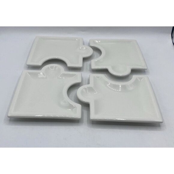 Vintage Syracuse China Set 4 Ceramic 5” X 6” Puzzle Piece Appetizer Plates USA - Picture 7 of 16